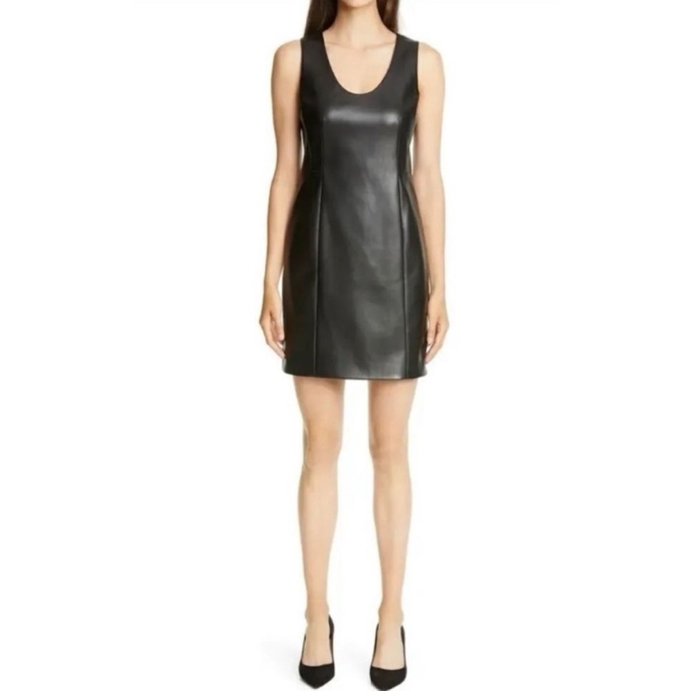 Theory Sculpt U Bedford Faux Leather Dress in black size 4